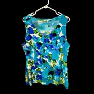 Cato ladies blue sleeveless floral blouse XL
